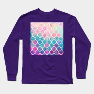 Rainbow Pastel Watercolor Moroccan Pattern Long Sleeve T-Shirt